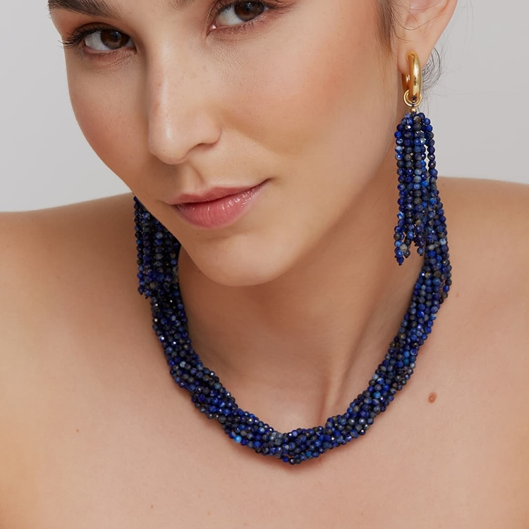 Colar Lapis Lazuli Dourado