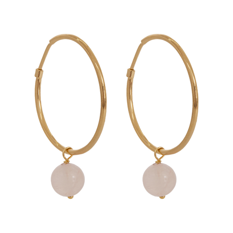 Argola Pingente Quartzo Rosa Collab Helena Bordon