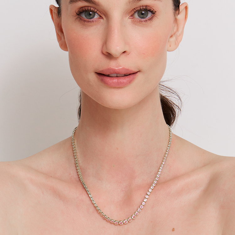 Colar Riviera Shine Cravejada de Zircônias Rainbow Pink 45cm