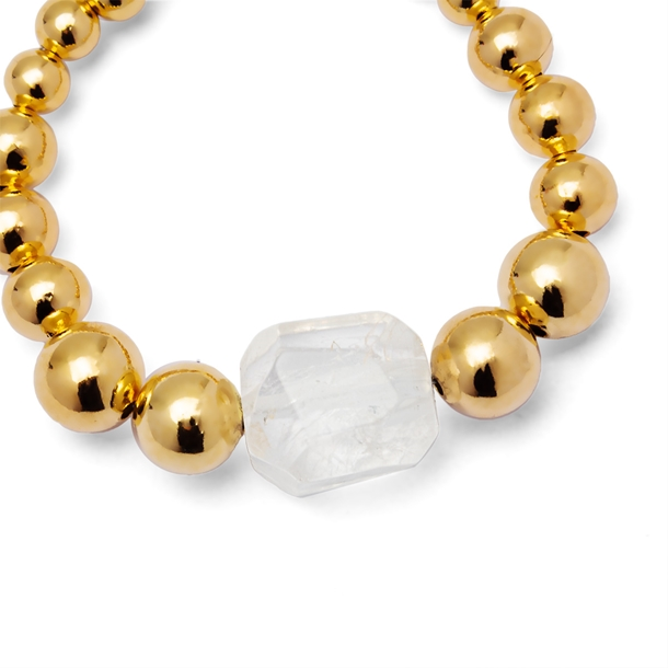 Pulseira Bolas e Pedras Bruta Quartzo Cristal