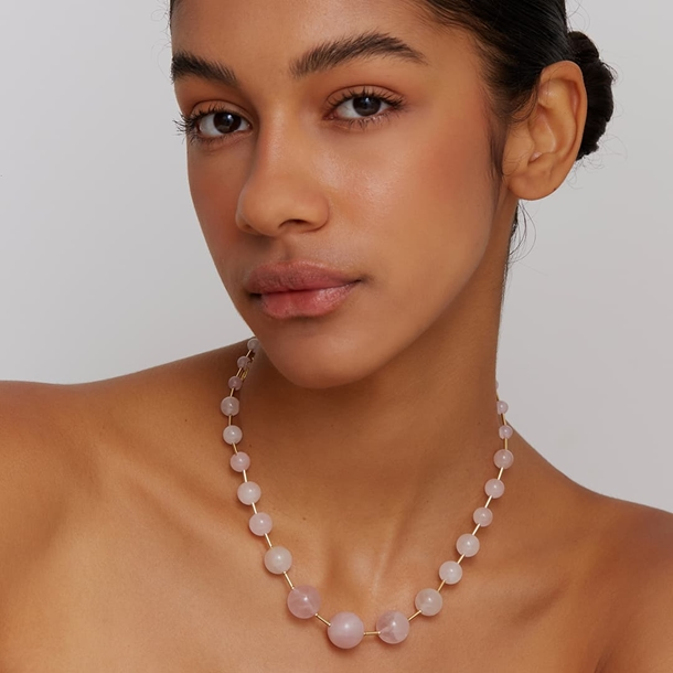 Colar Bolas Quartzo Rosa