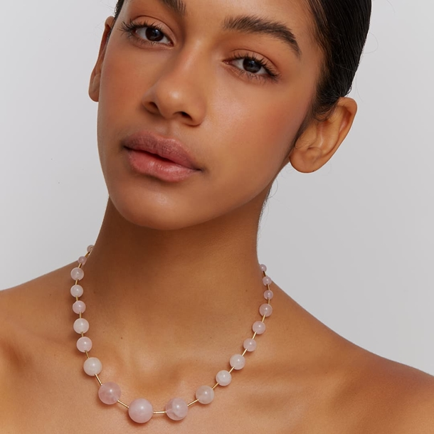 Colar Bolas Quartzo Rosa