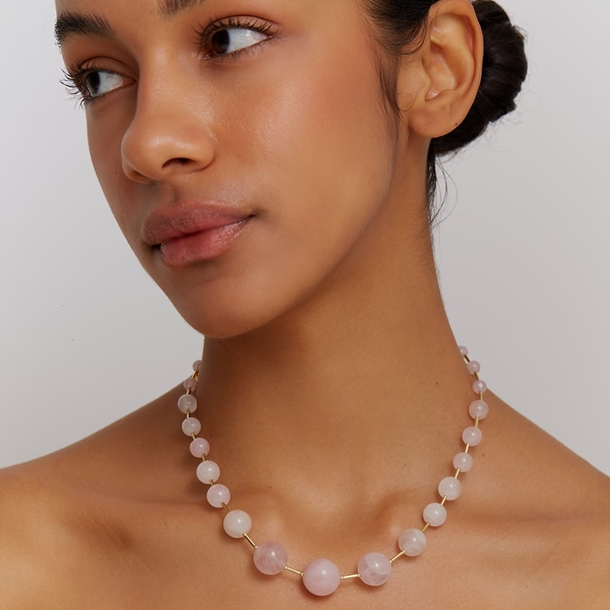 Colar Bolas Quartzo Rosa