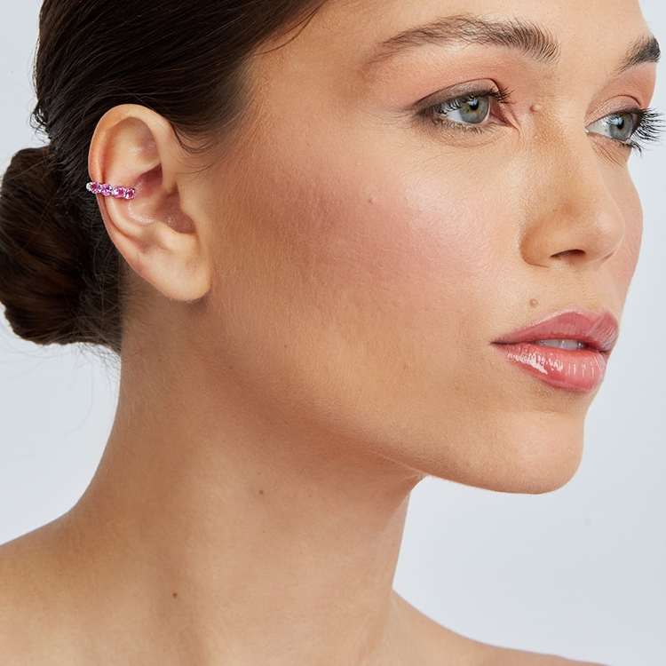 Brinco Piercing de Pressão Zircônia Pink