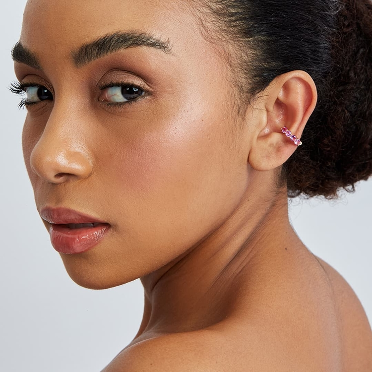 Brinco Piercing de Pressão Zircônia Pink