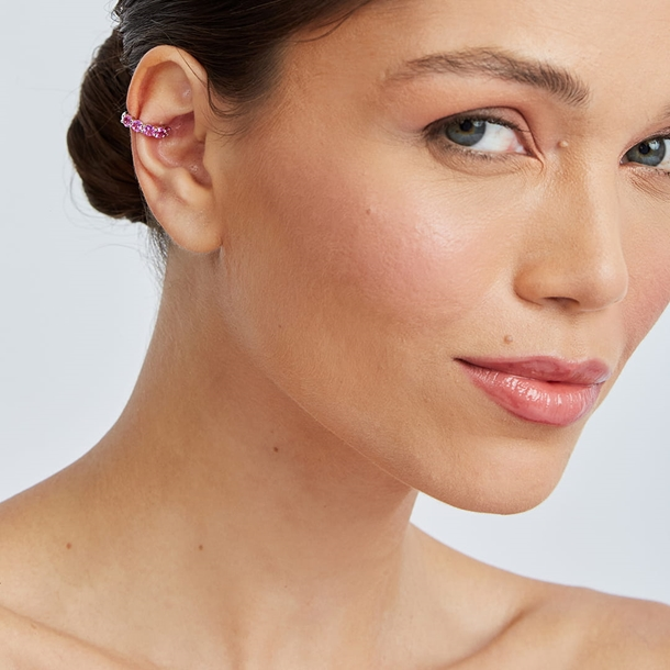 Brinco Piercing de Pressão Zircônia Pink