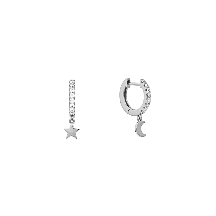 Brinco Mini Argola Lua e Estrela
