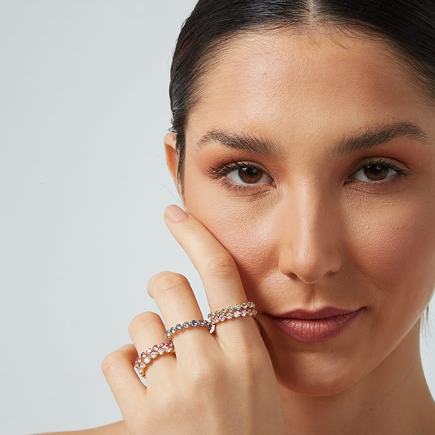 Anel Laura Zircônias Água Marinha