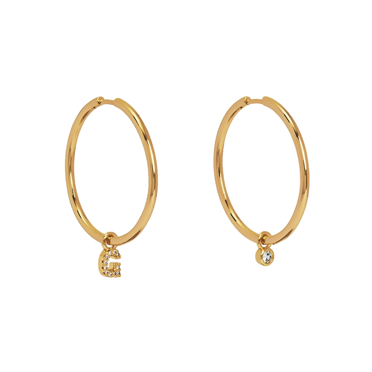 Brinco Argola Letras Cravejadas e Ponto de Luz