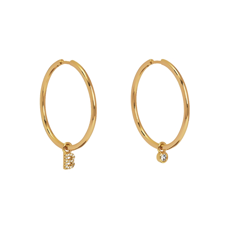 Brinco Argola Letras Cravejadas e Ponto de Luz