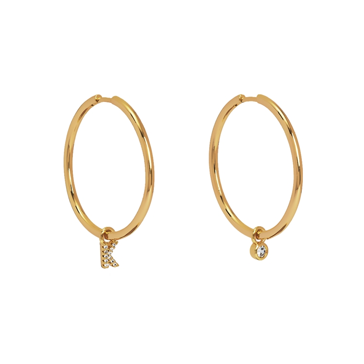 Brinco Argola Letras Cravejadas e Ponto de Luz