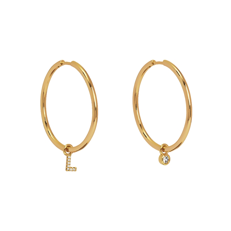 Brinco Argola Letras Cravejadas e Ponto de Luz