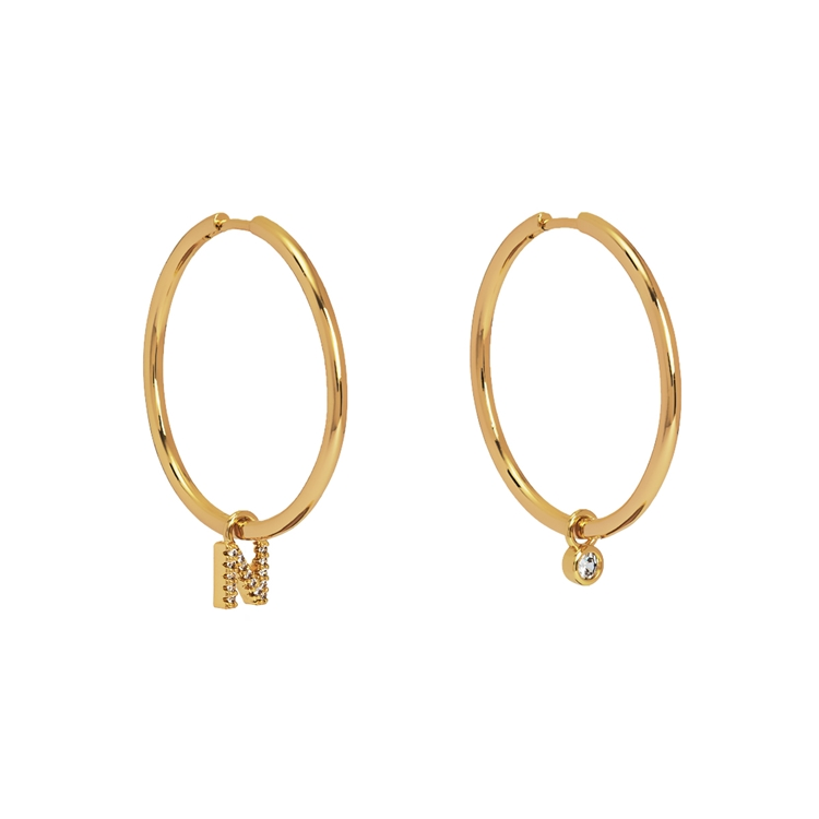 Brinco Argola Letras Cravejadas e Ponto de Luz