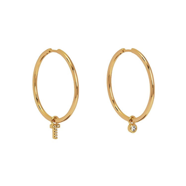 Brinco Argola Letras Cravejadas e Ponto de Luz