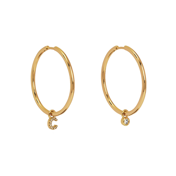 Brinco Argola Letras Cravejadas e Ponto de Luz