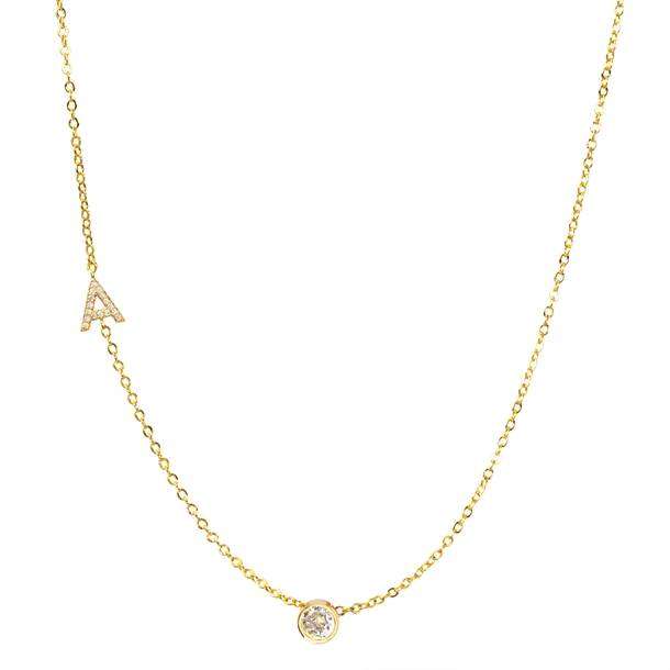 Colar Letras Cravejado e Ponto de Luz