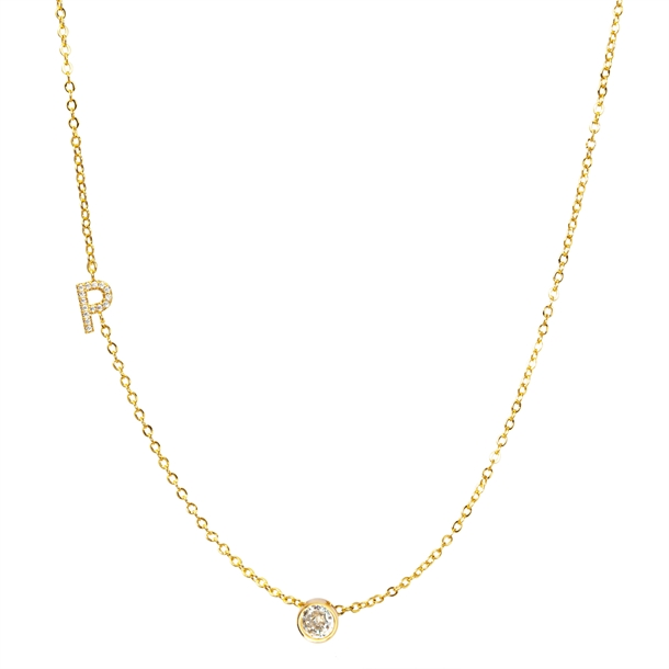 Colar Letras Cravejado e Ponto de Luz