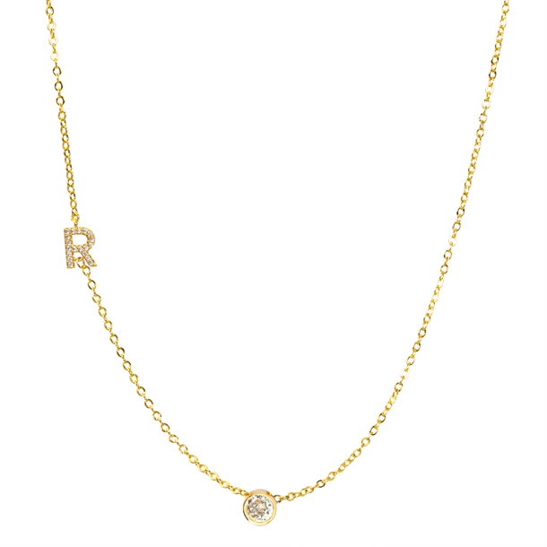 Colar Letras Cravejado e Ponto de Luz