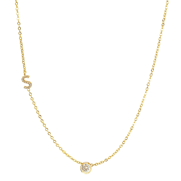 Colar Letras Cravejado e Ponto de Luz