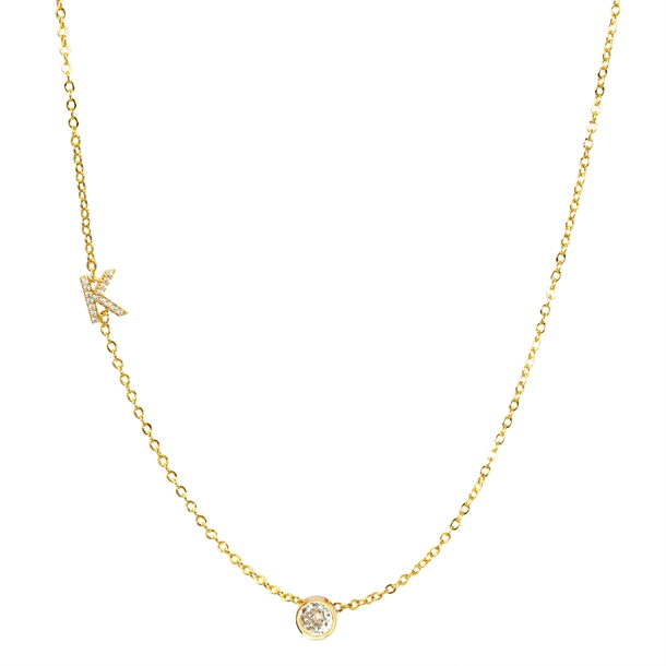 Colar Letras Cravejado e Ponto de Luz