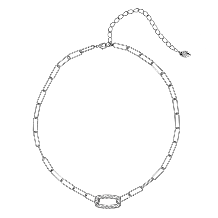 Colar Corrente Cravejada Pingente Quadrado