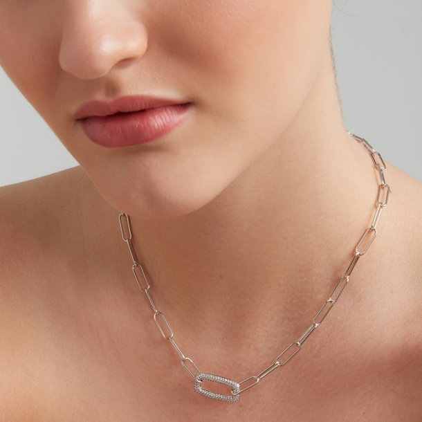 Colar Corrente Cravejada Pingente Quadrado