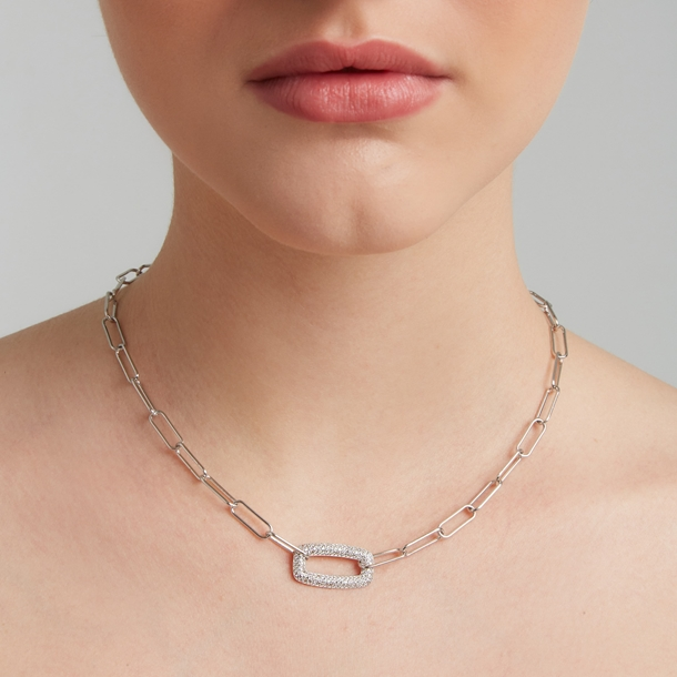 Colar Corrente Cravejada Pingente Quadrado