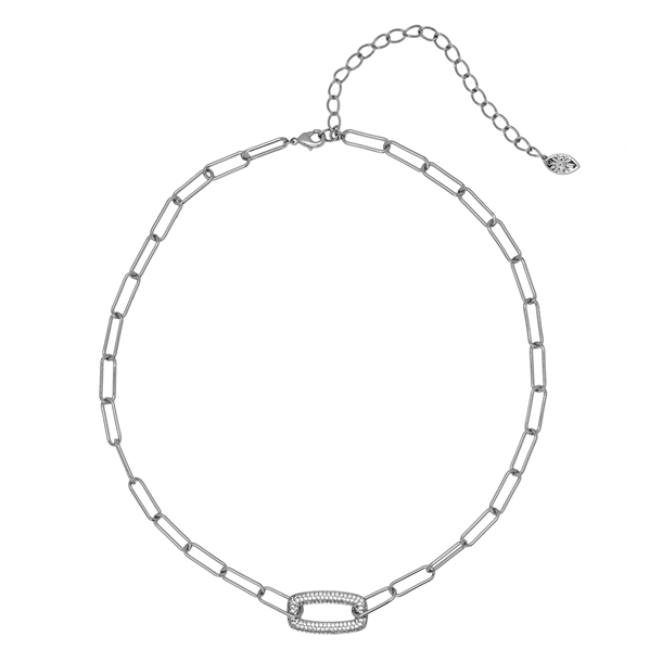 Colar Corrente Cravejada Pingente Quadrado