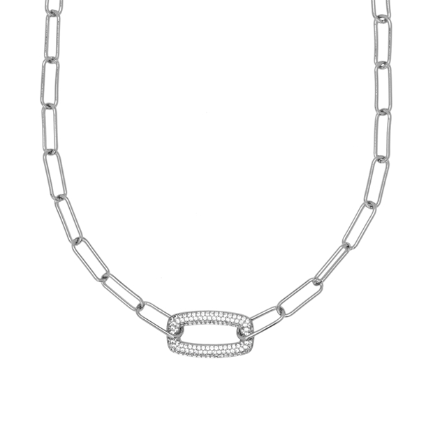 Colar Corrente Cravejada Pingente Quadrado