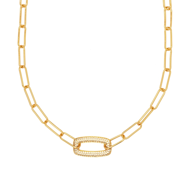 Colar Corrente Cravejada Pingente Quadrado