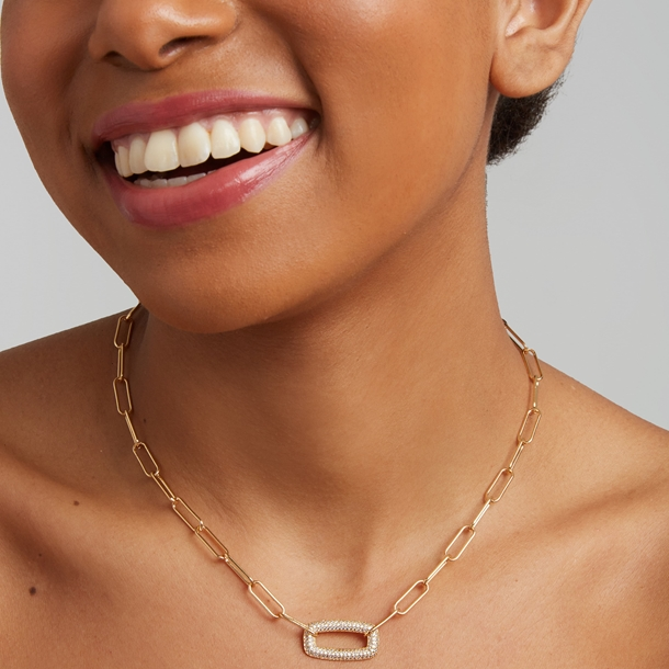 Colar Corrente Cravejada Pingente Quadrado