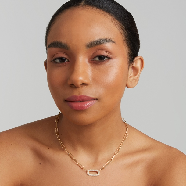 Colar Corrente Cravejada Pingente Quadrado