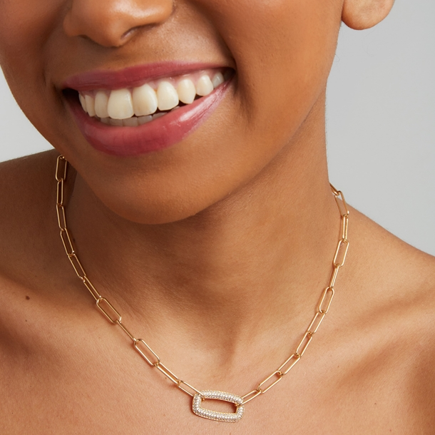 Colar Corrente Cravejada Pingente Quadrado