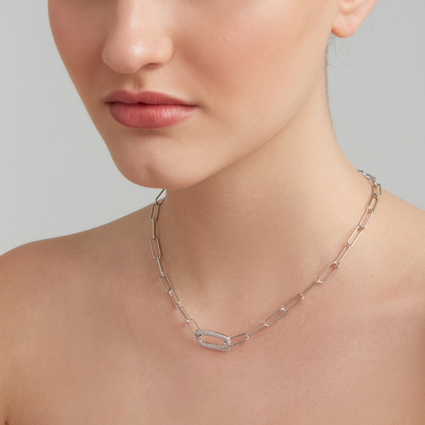 Colar Corrente Cravejada Pingente Quadrado