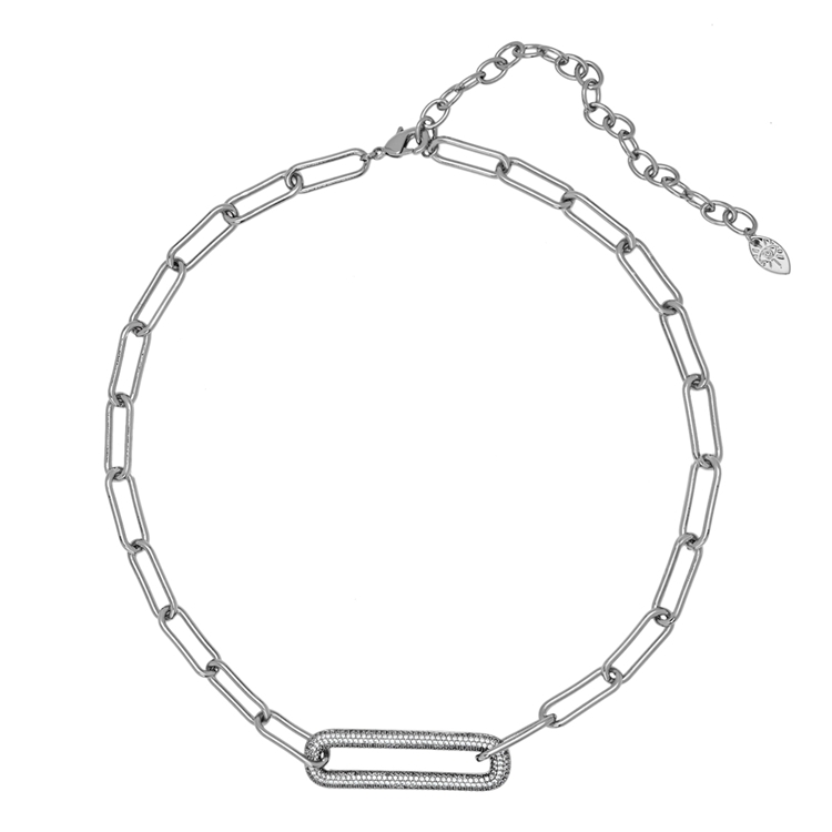 Colar Corrente Cravejada Pingente Retangular