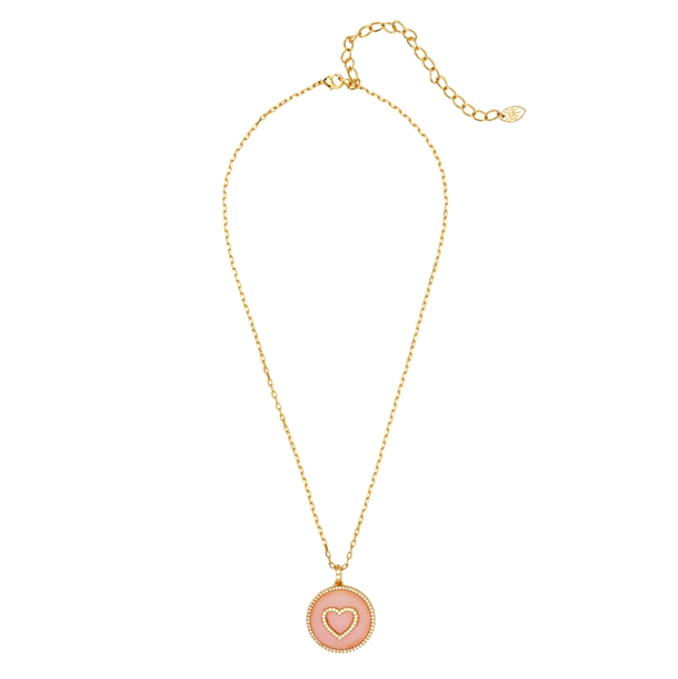 Colar Medalha Coração Quartzo Rosa