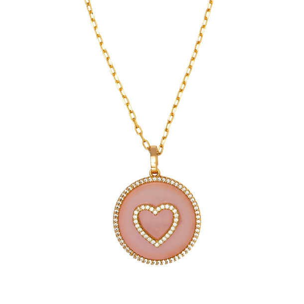 Colar Medalha Coração Quartzo Rosa