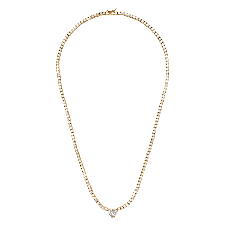Colar Riviera Coração Pingente Cravejada de Zircônias  Cristal 45cm