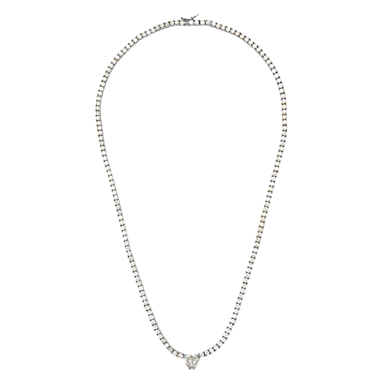 Colar Riviera Coração Pingente Cravejada de Zircônias  Cristal 45cm