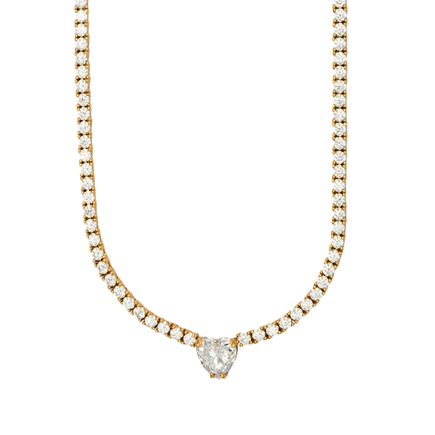 Colar Riviera Coração Pingente Cravejada de Zircônias  Cristal 45cm