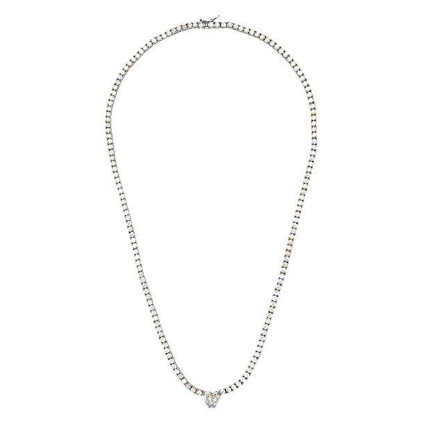 Colar Riviera Coração Pingente Cravejada de Zircônias  Cristal 45cm