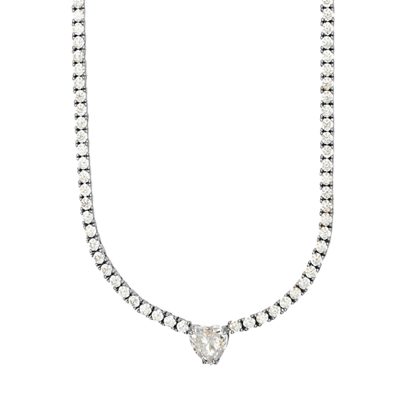 Colar Riviera Coração Pingente Cravejada de Zircônias  Cristal 45cm
