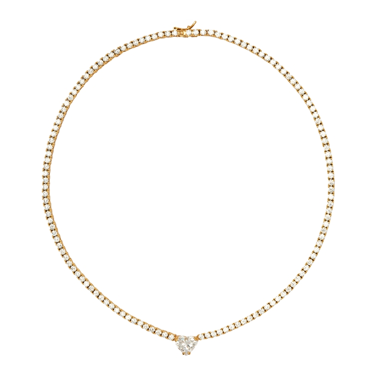 Colar Riviera Coração  Pingente Cristal 38cm
