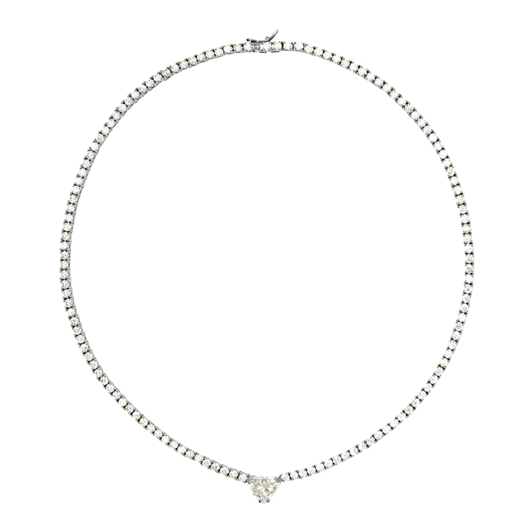 Colar Riviera Coração  Pingente Cristal 38cm