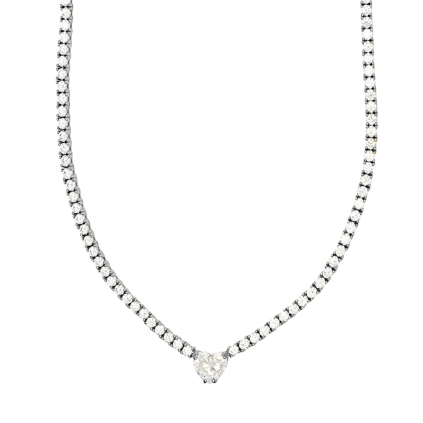 Colar Riviera Coração  Pingente Cristal 38cm