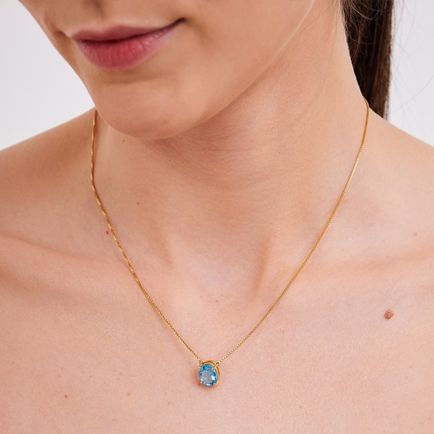 Colar Oval Topázio Sky Prata 950