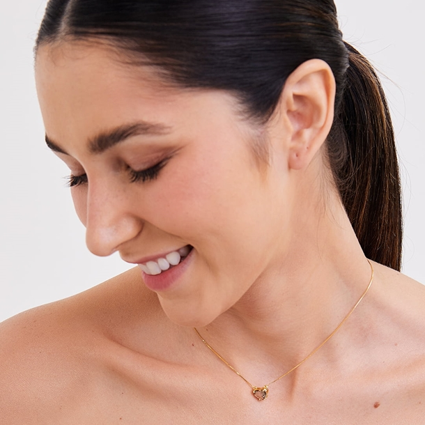 Colar Coração Cristal Fumê Prata 950