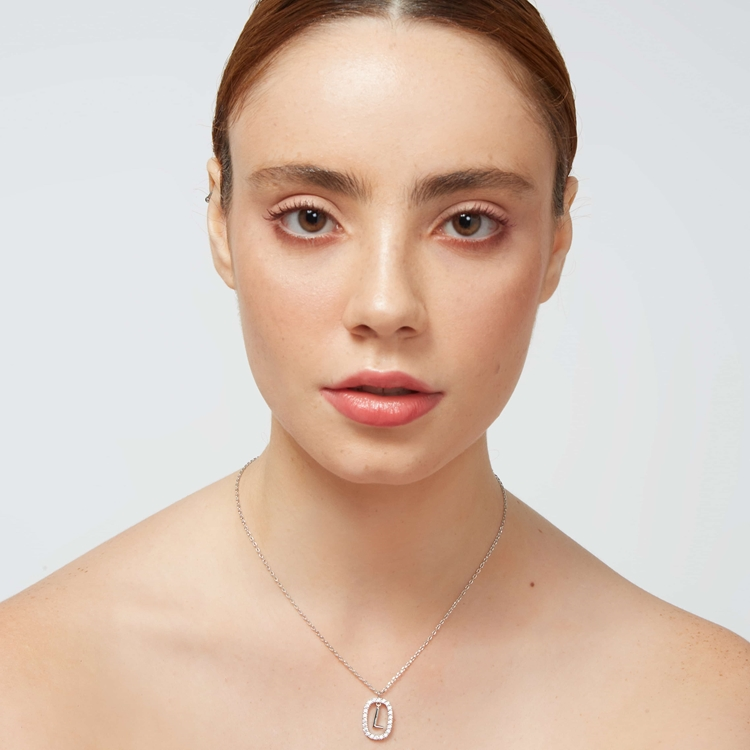 Colar Letras Zircônias Cravejadas Prateado