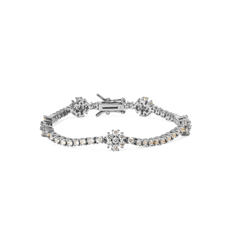 Pulseira Riviera Flores Cravejada de Zircônias Cristal