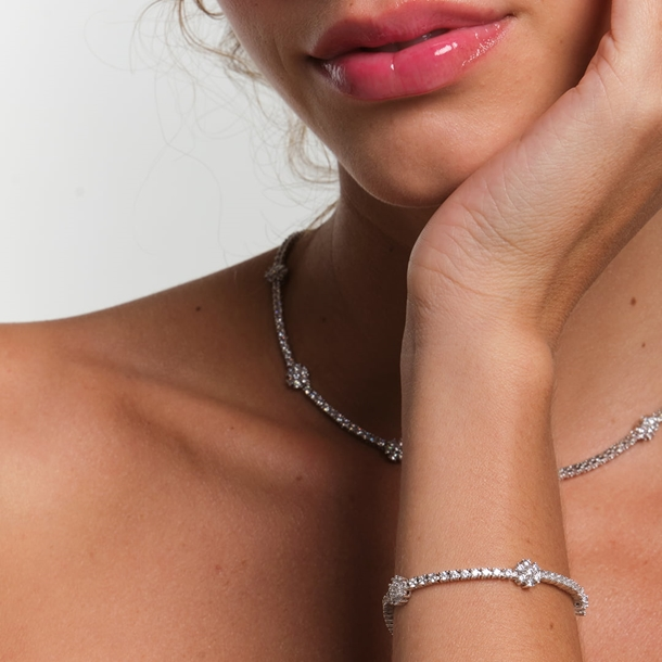 Pulseira Riviera Flores Cravejada de Zircônias Cristal